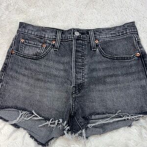 Levis 501 Women’s Shorts High Rise Fitted Black Distressed Cotton Size 27 #144